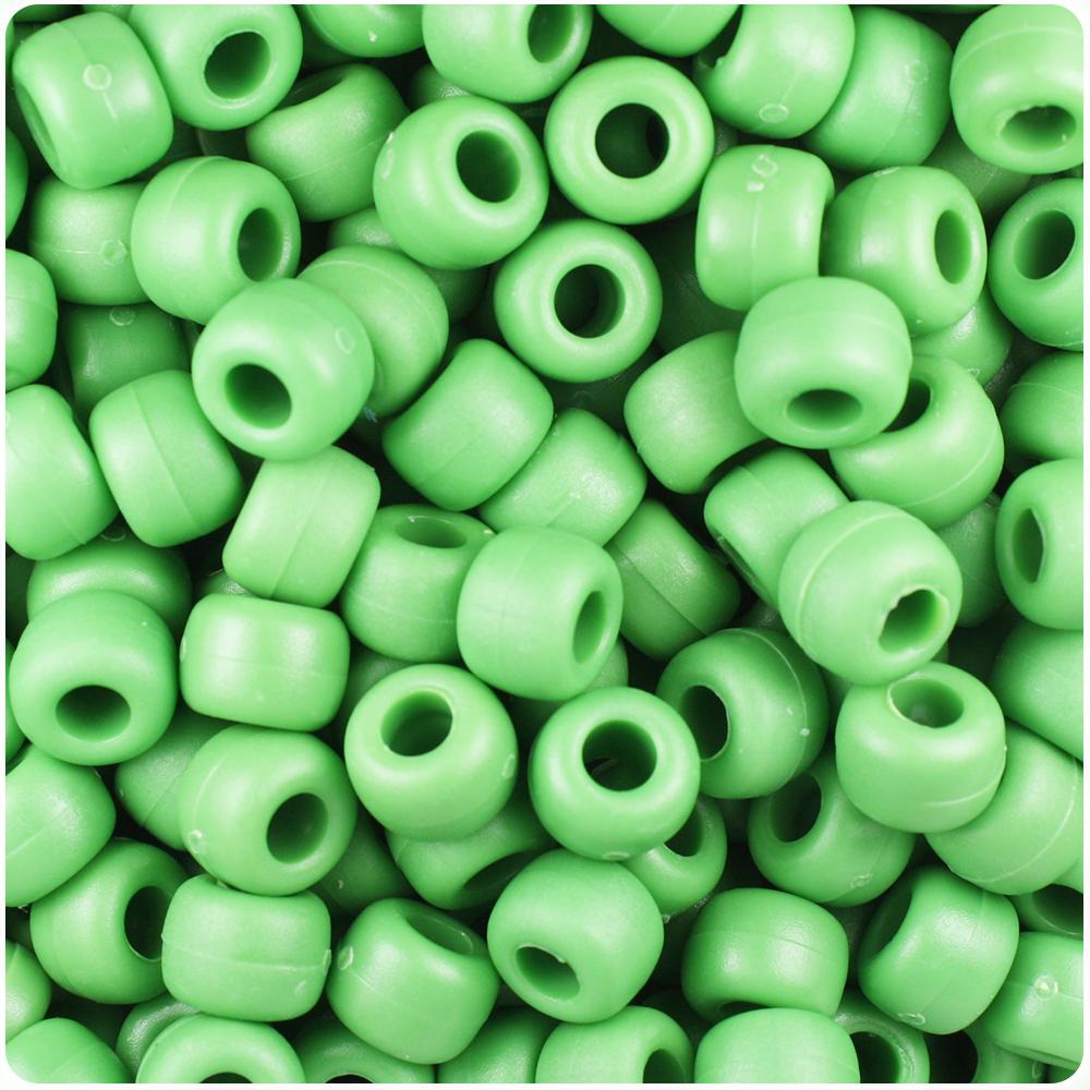 Pea Green Matte 9mm Barrel Pony Beads (100pcs)