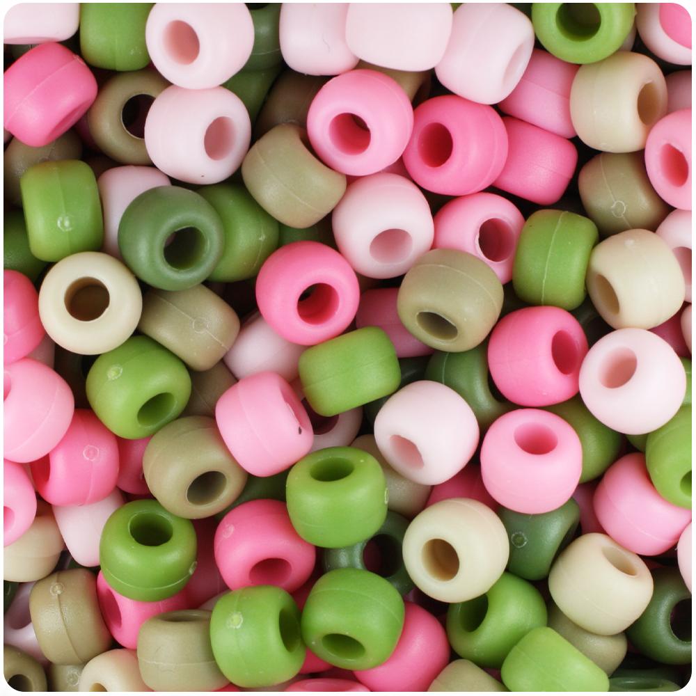 Pink Camouflage Mix Matte 9mm Barrel Pony Beads (100pcs)