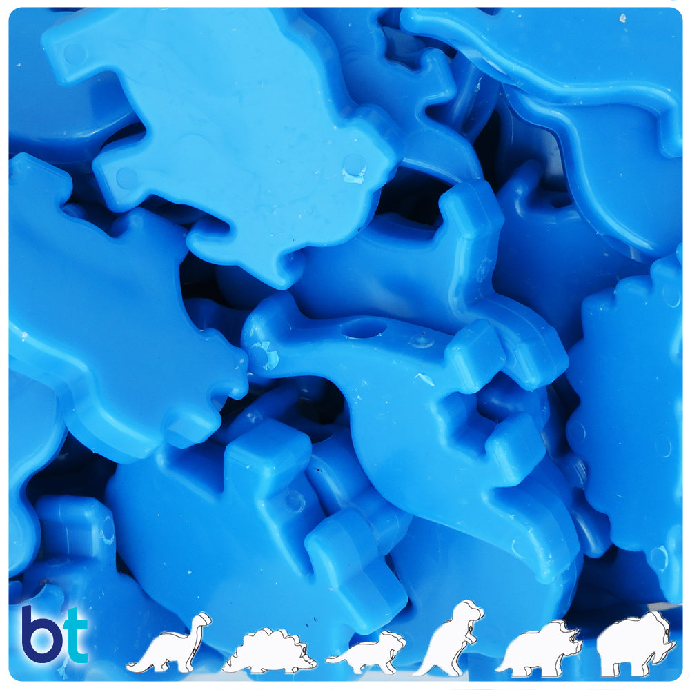 True Blue Neon Bright 30-40mm Dinosaur Pony Beads (5pcs)