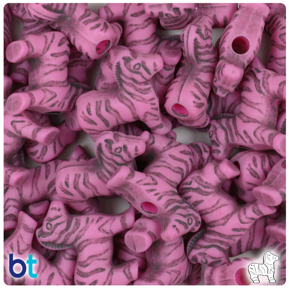 Dark Pink Antique 22mm Zebra Pony Beads (24pcs)