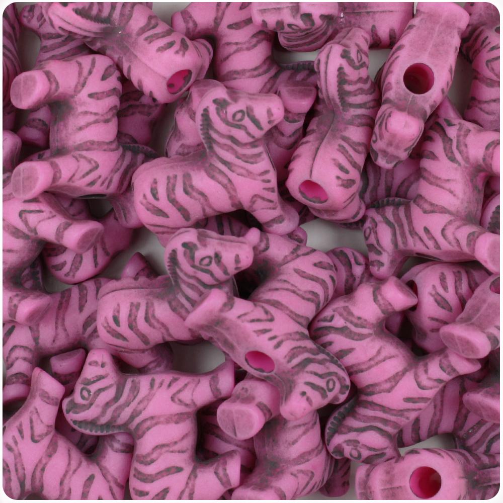 Dark Pink Antique 22mm Zebra Pony Beads (8pcs)