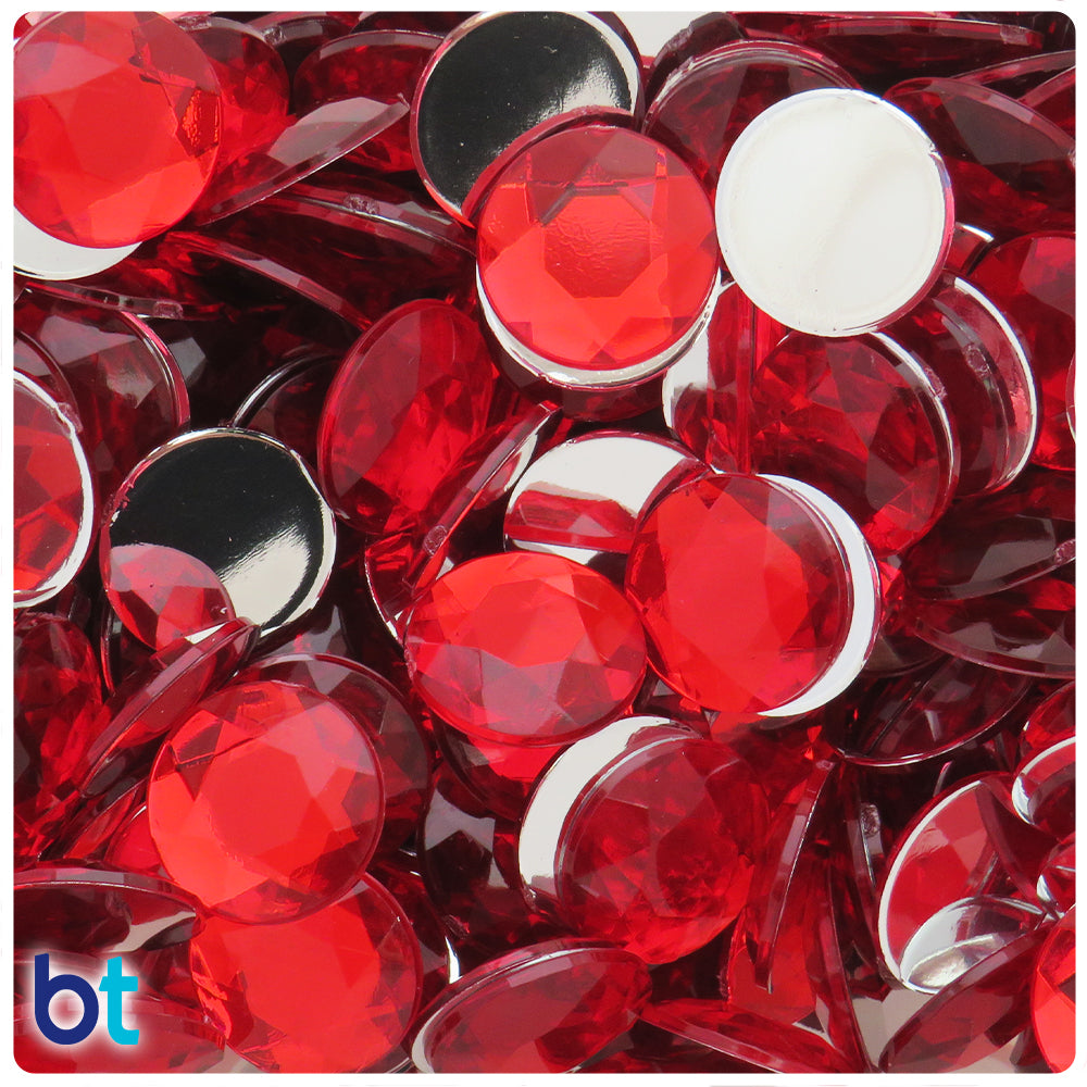 Ruby Transparent w/Silver Back 18mm Faceted Round Stones (20pcs)