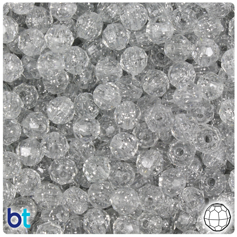 Silver Sparkle 6mm Faceted Round Plastic Beads (600pcs)