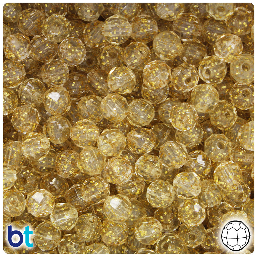 Gold Sparkle 6mm Faceted Round Plastic Beads (600pcs)