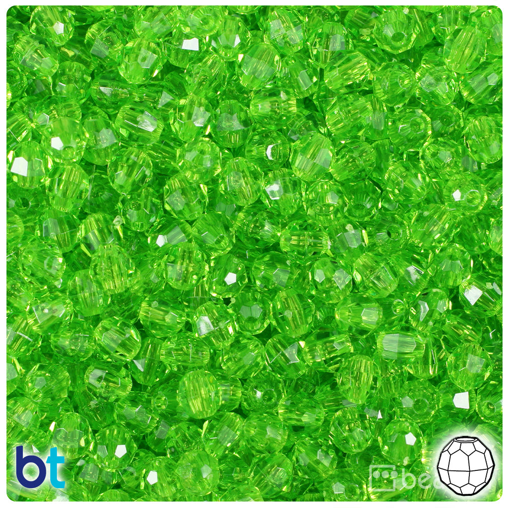 Lime Transparent 6mm Faceted Round Plastic Beads (600pcs)