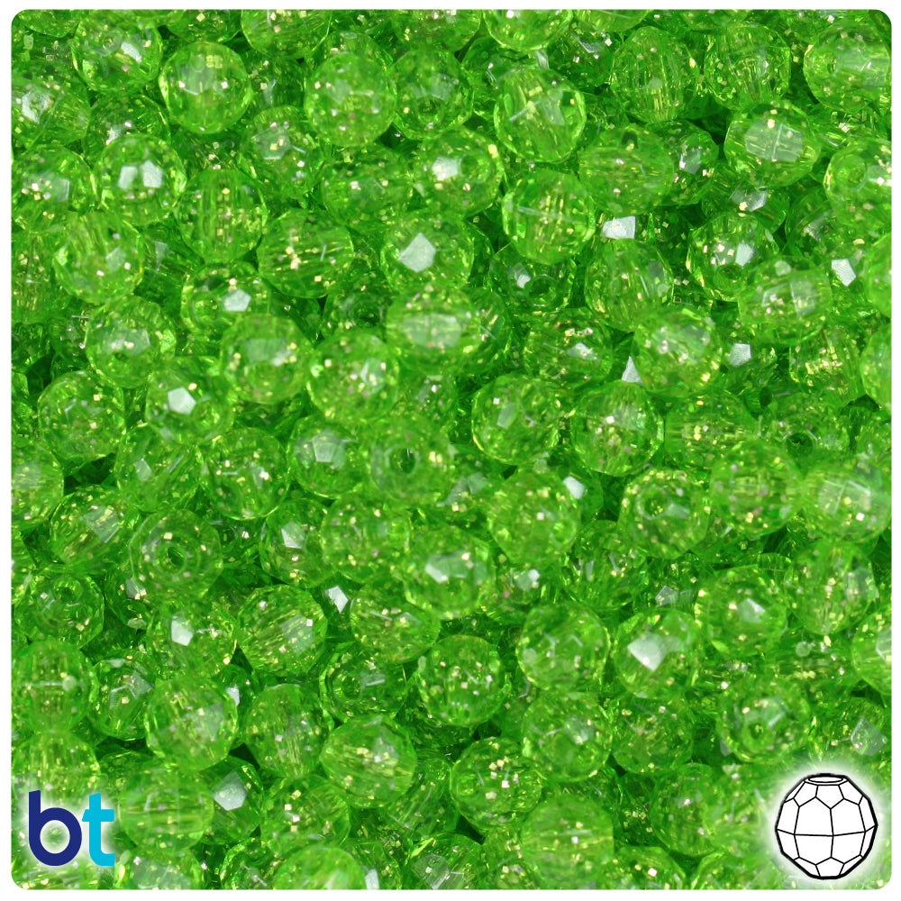 Lime Sparkle 6mm Faceted Round Plastic Beads (600pcs)
