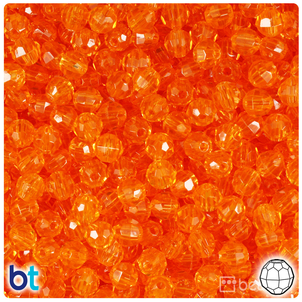 Orange Transparent 6mm Faceted Round Plastic Beads (600pcs)