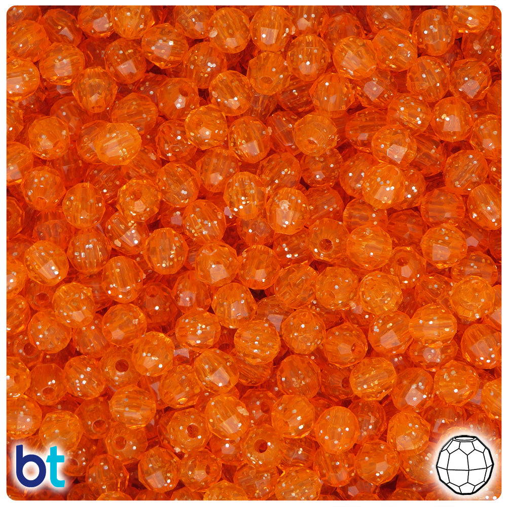 Orange Sparkle 6mm Faceted Round Plastic Beads (600pcs)