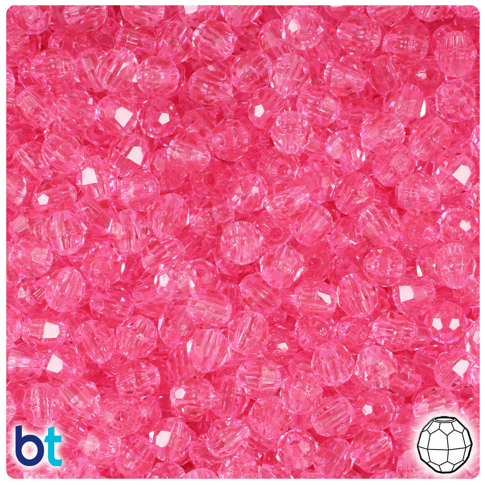 Pink Transparent 6mm Faceted Round Plastic Beads (600pcs)