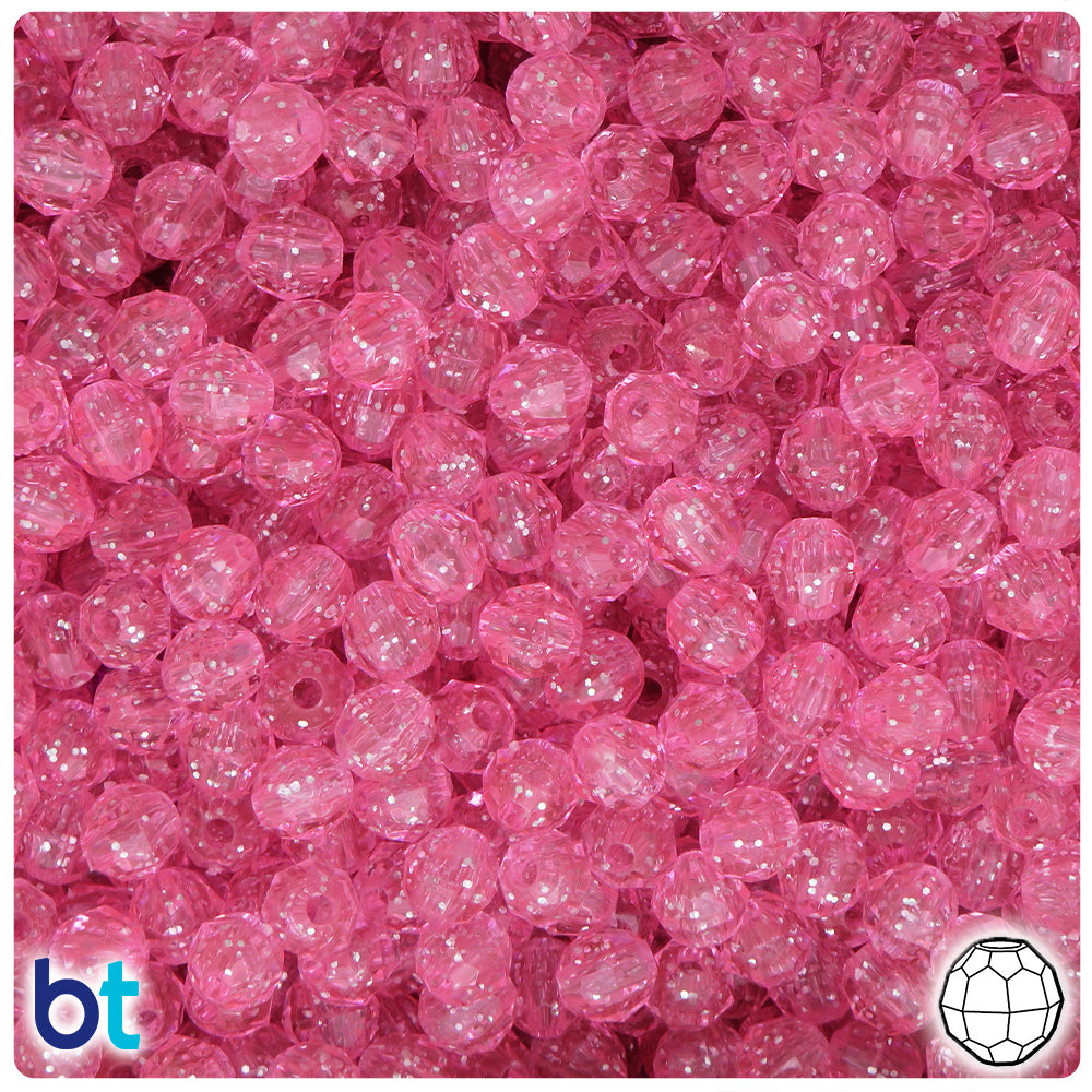 Pink Sparkle 6mm Faceted Round Plastic Beads (600pcs)
