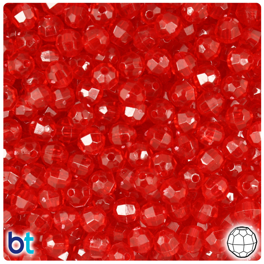 Ruby Transparent 6mm Faceted Round Plastic Beads (600pcs)