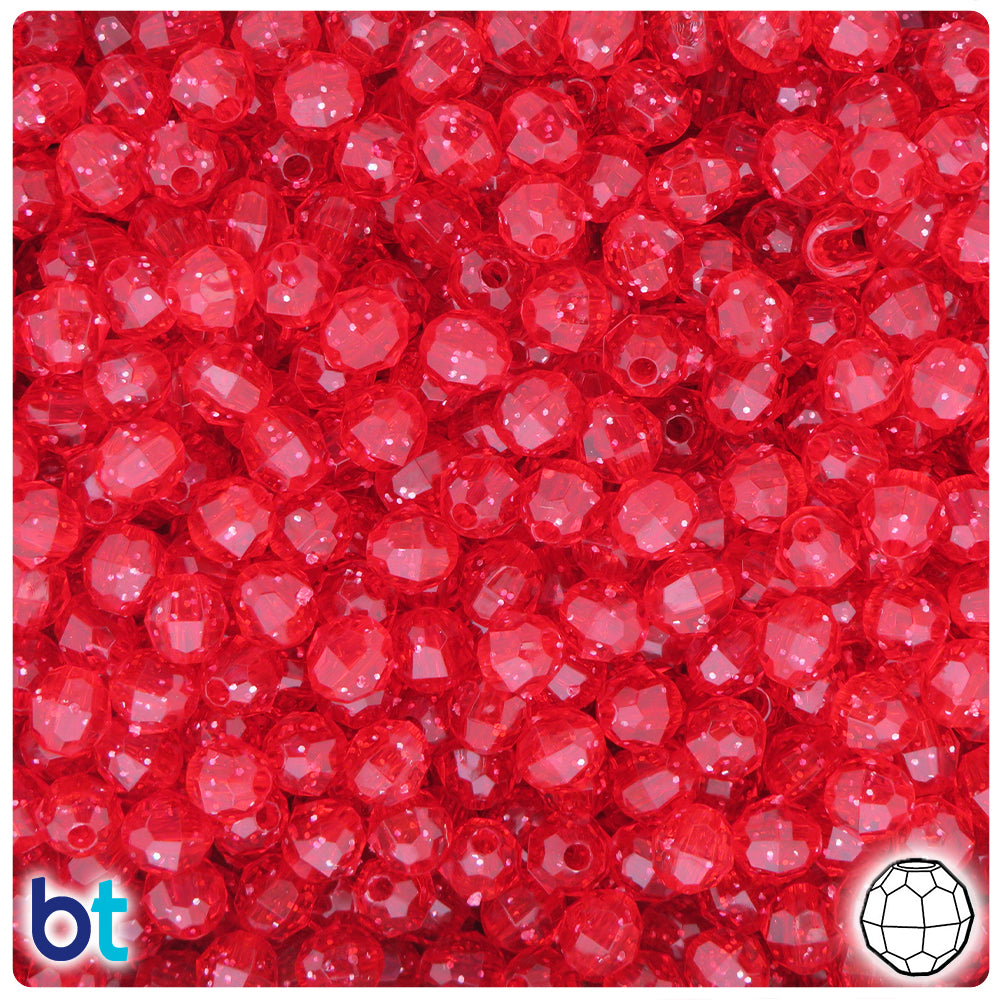 Ruby Sparkle 6mm Faceted Round Plastic Beads (600pcs)