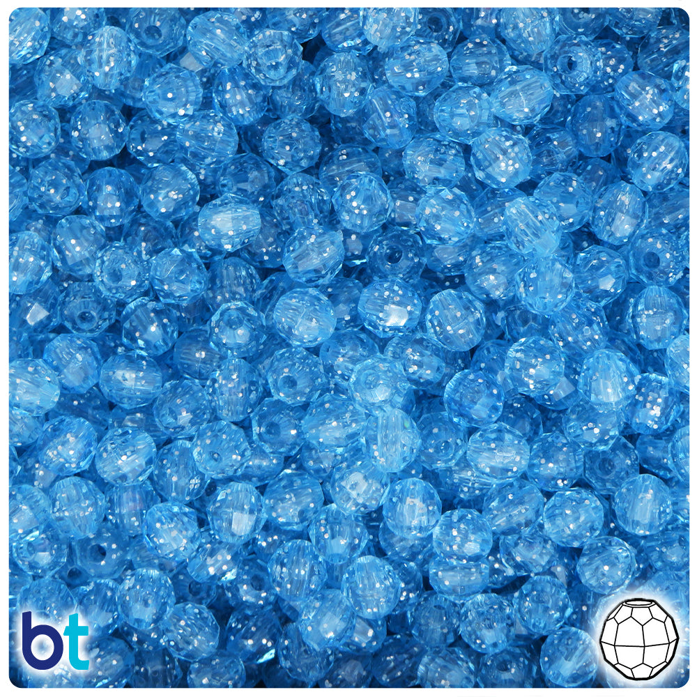 Light Sapphire Sparkle 6mm Faceted Round Plastic Beads (600pcs)