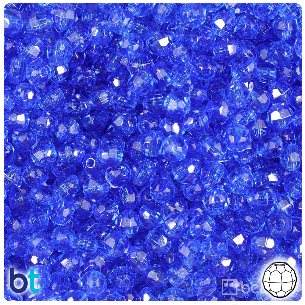 Dark Sapphire Transparent 6mm Faceted Round Plastic Beads (600pcs)