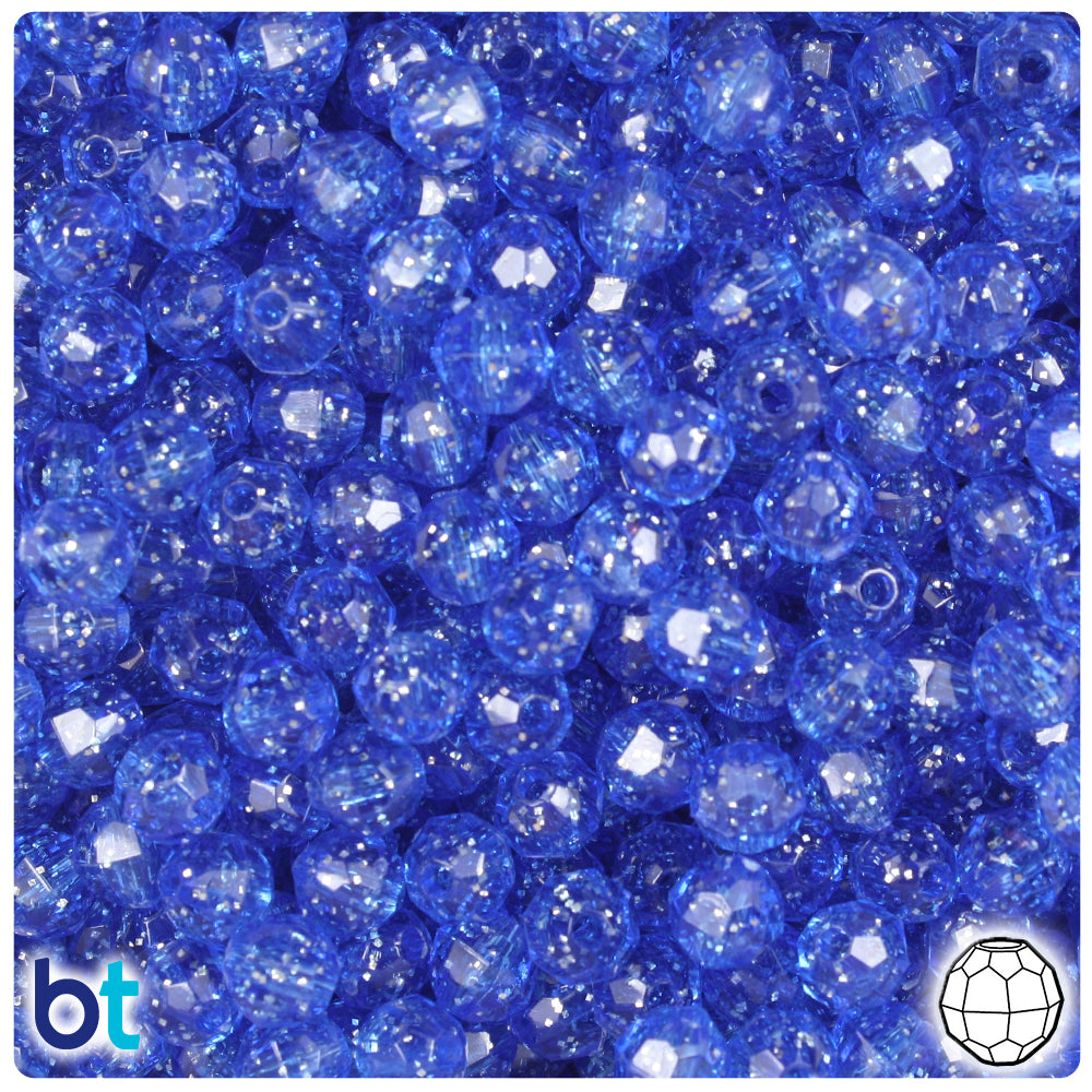 Dark Sapphire Sparkle 6mm Faceted Round Plastic Beads (600pcs)