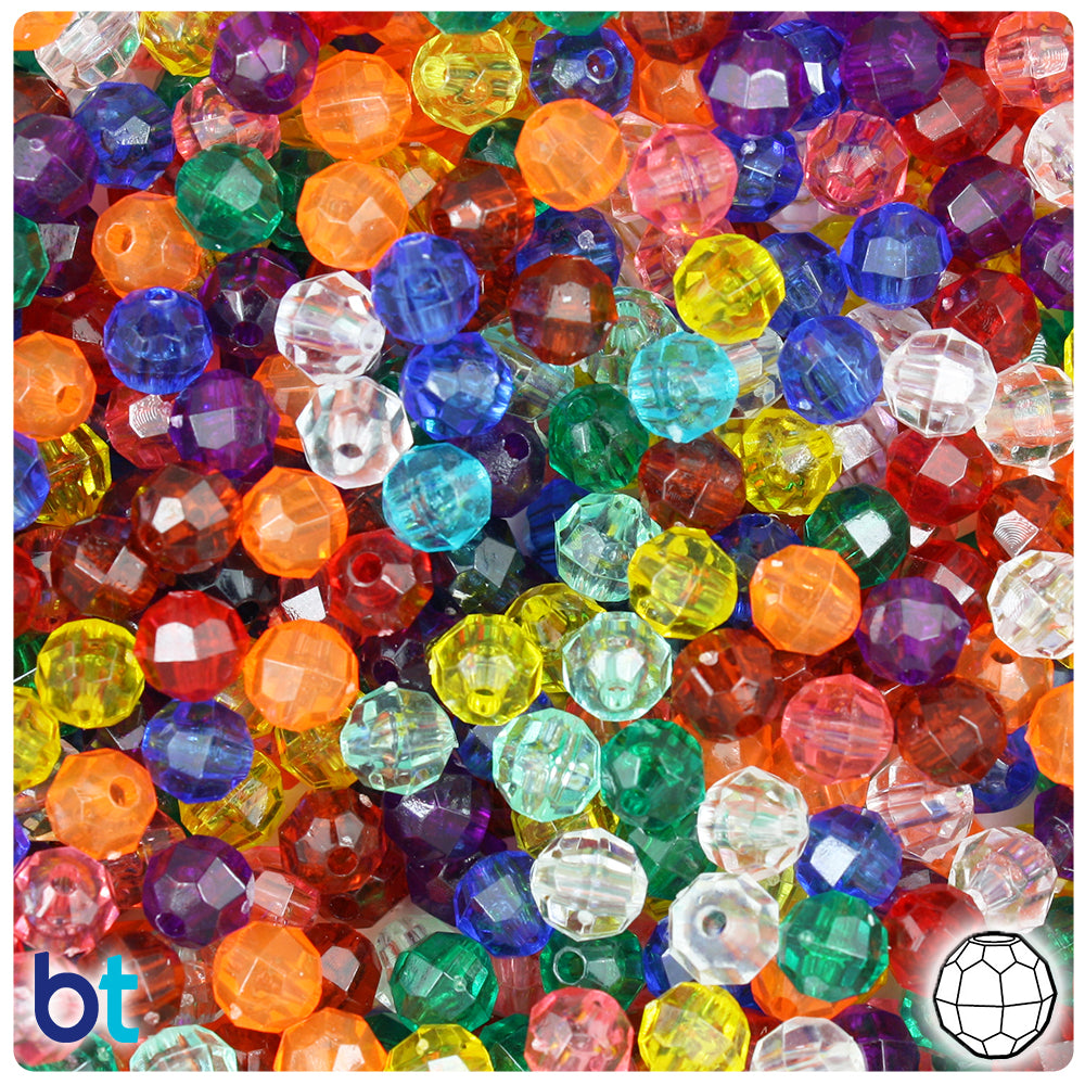 Transparent Mix 6mm Faceted Round Plastic Beads (600pcs)