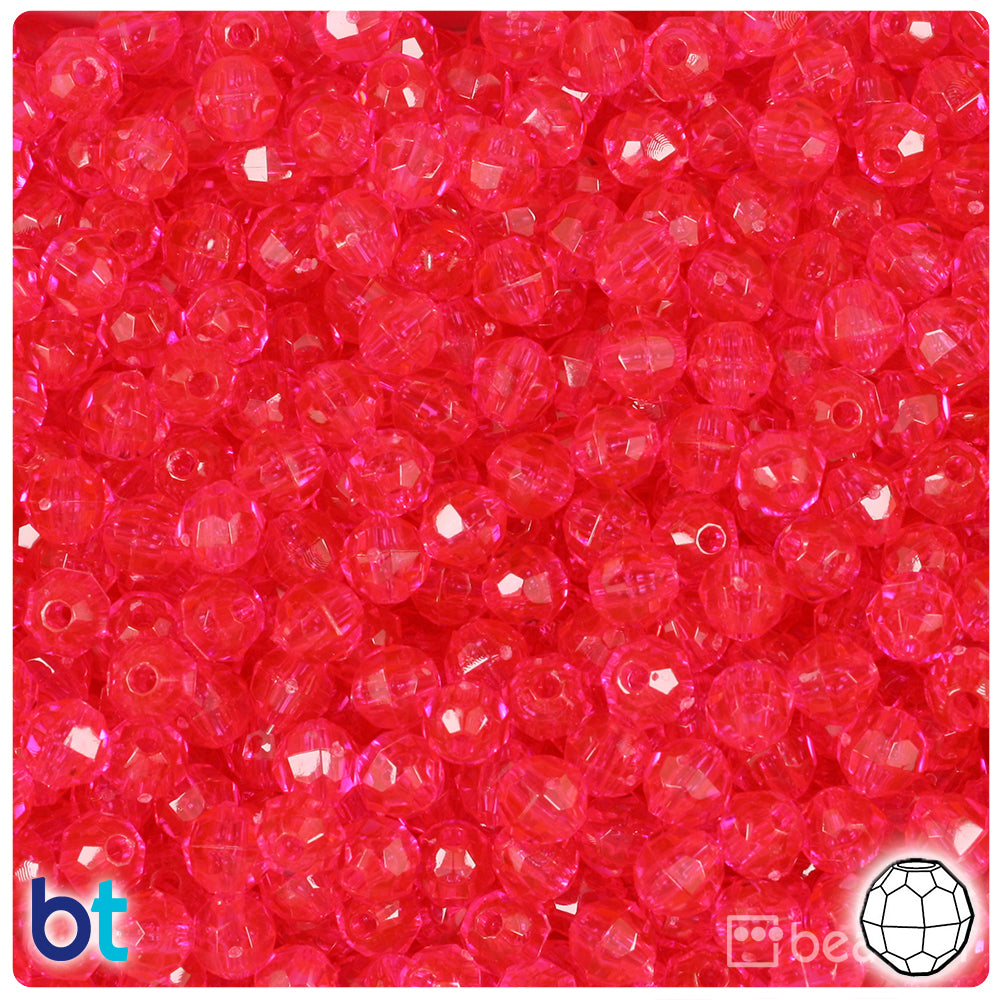 Hot Pink Transparent 6mm Faceted Round Plastic Beads (600pcs)