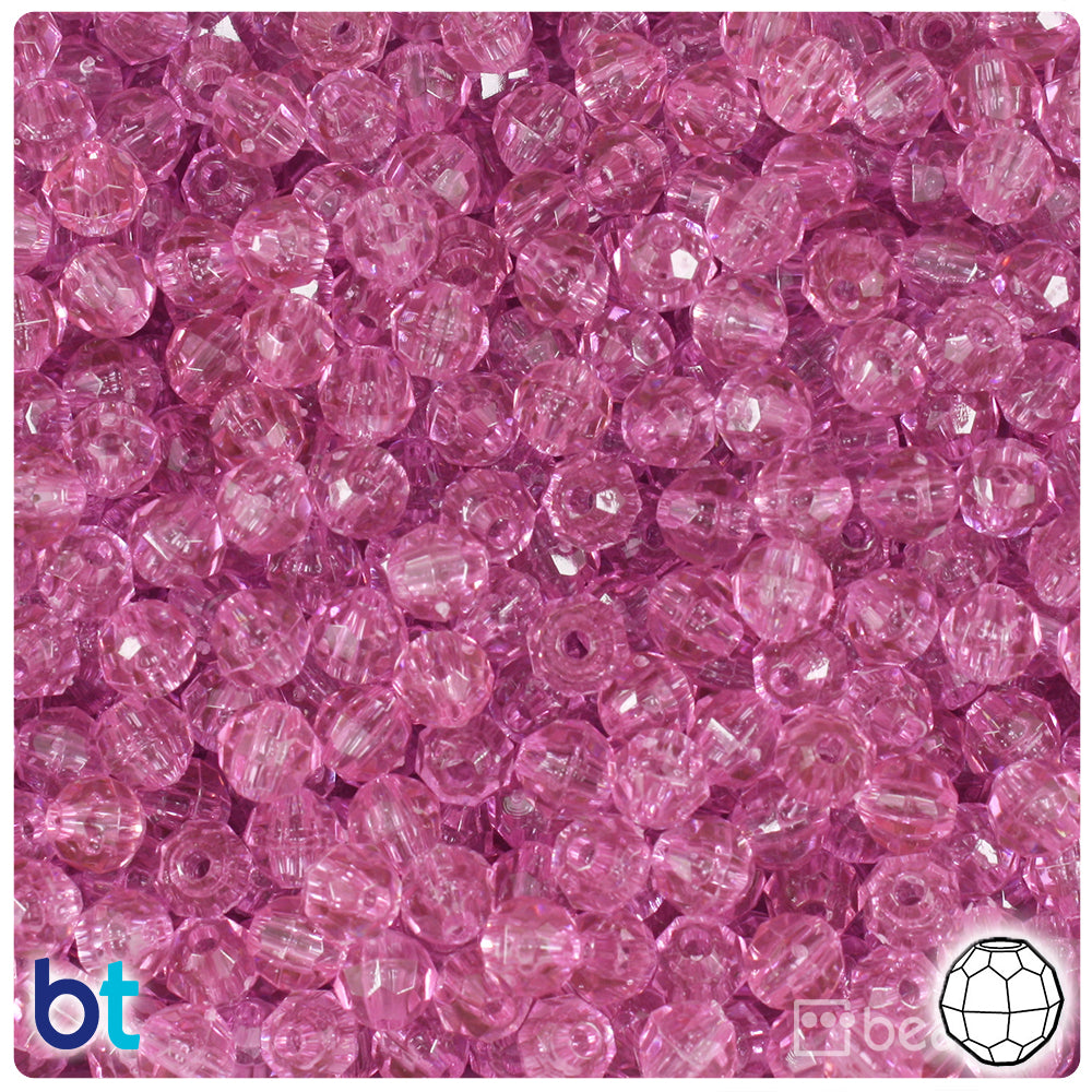 Light Fuchsia Transparent 6mm Faceted Round Plastic Beads (600pcs)