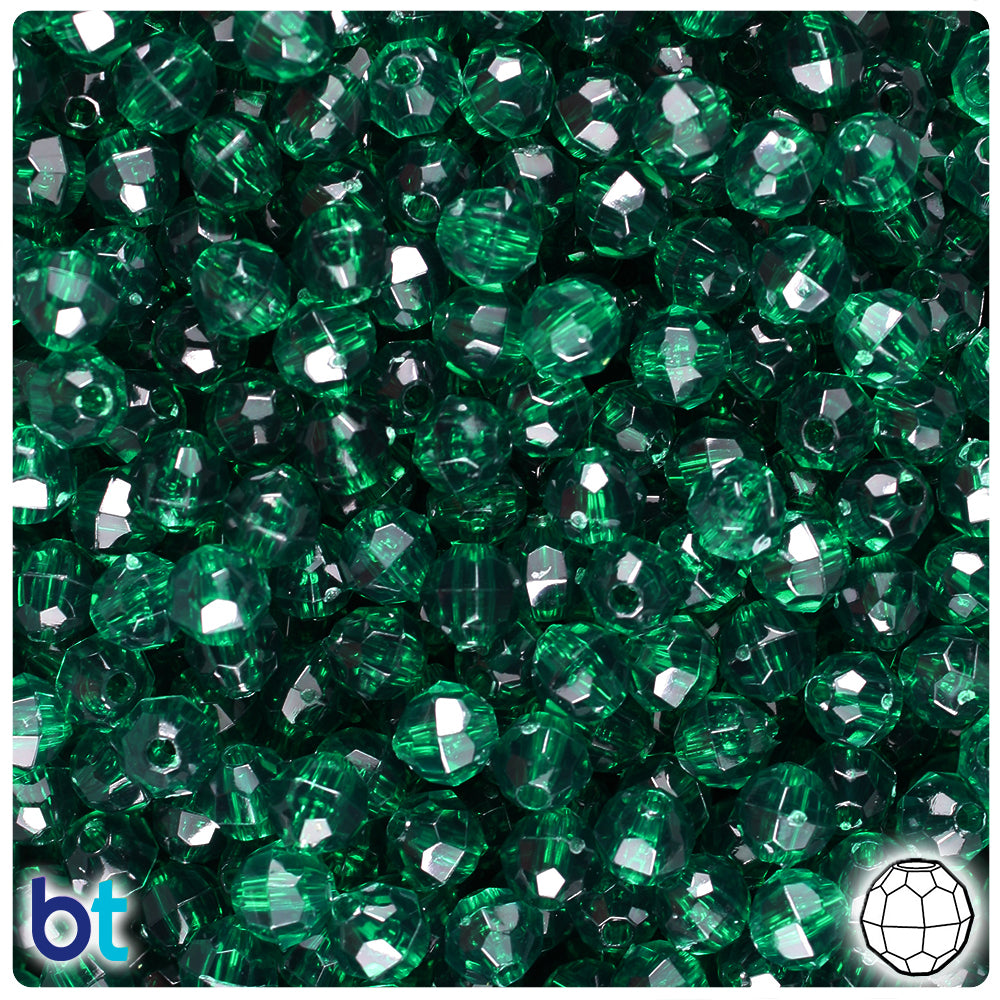 Forest Green Transparent 6mm Faceted Round Plastic Beads (600pcs)