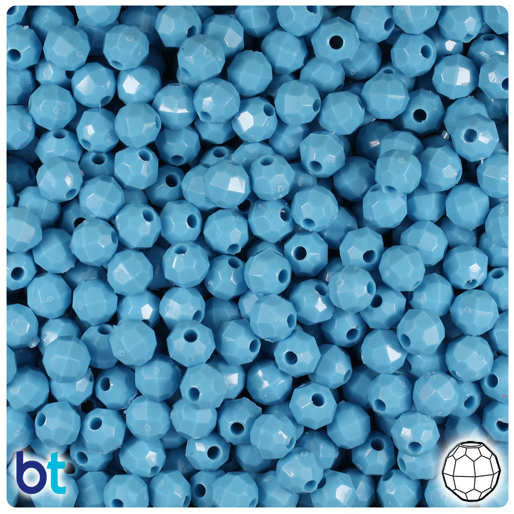 Baby Blue Opaque 6mm Faceted Round Plastic Beads (600pcs)