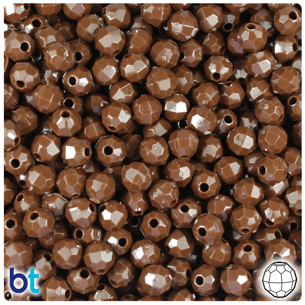 Chocolate Opaque 6mm Faceted Round Plastic Beads (600pcs)