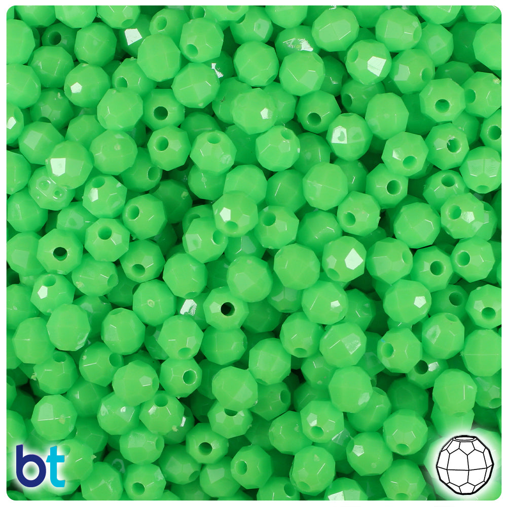 Lime Opaque 6mm Faceted Round Plastic Beads (600pcs)