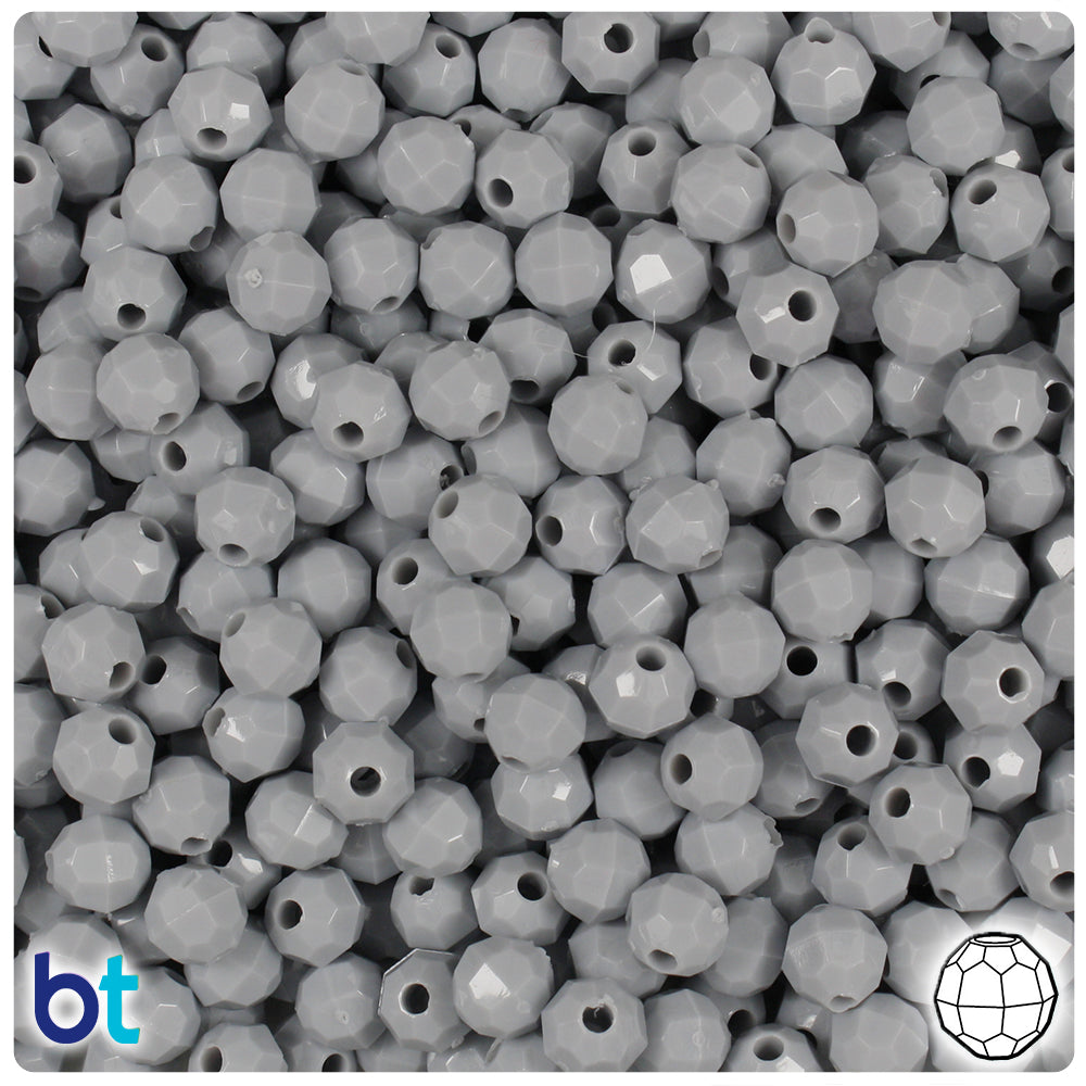 Grey Opaque 6mm Faceted Round Plastic Beads (600pcs)