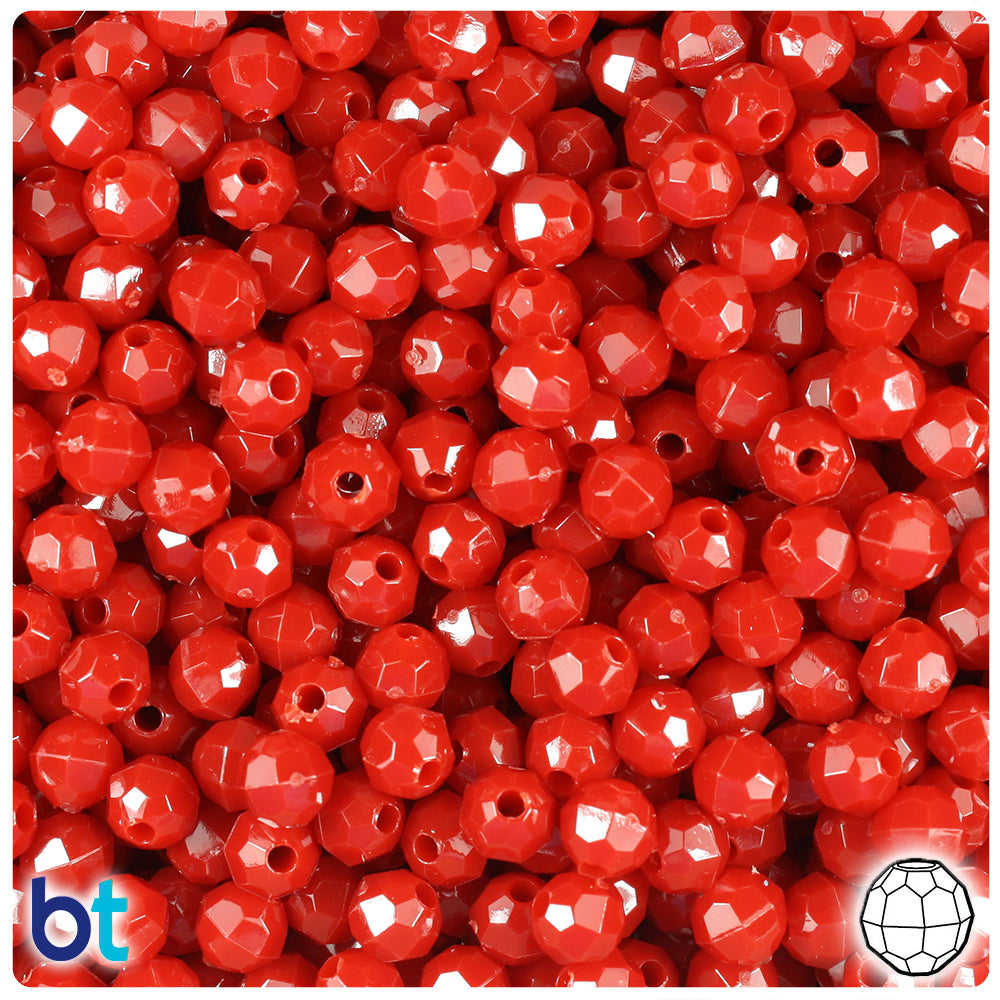 Red Opaque 6mm Faceted Round Plastic Beads (600pcs)