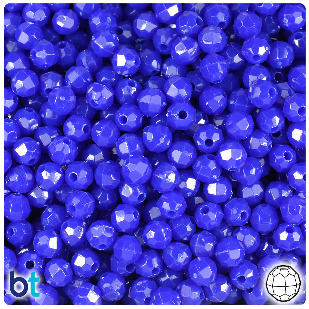 Royal Blue Opaque 6mm Faceted Round Plastic Beads (600pcs)