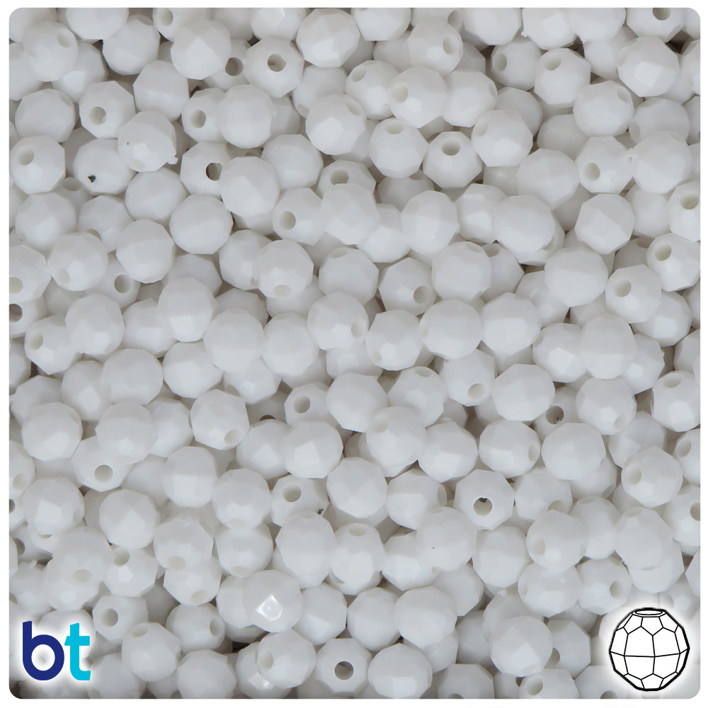 Bright White Opaque 6mm Faceted Round Plastic Beads (600pcs)