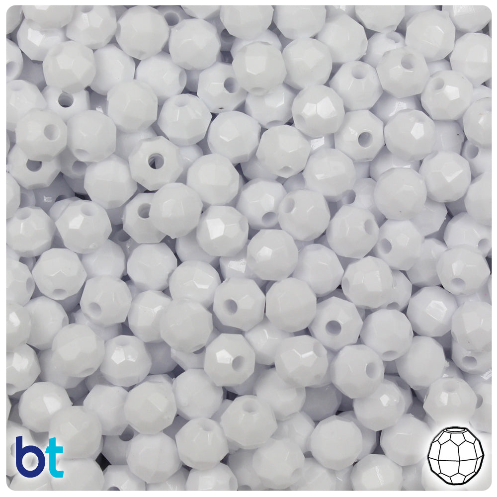 White Opaque 6mm Faceted Round Plastic Beads (600pcs)