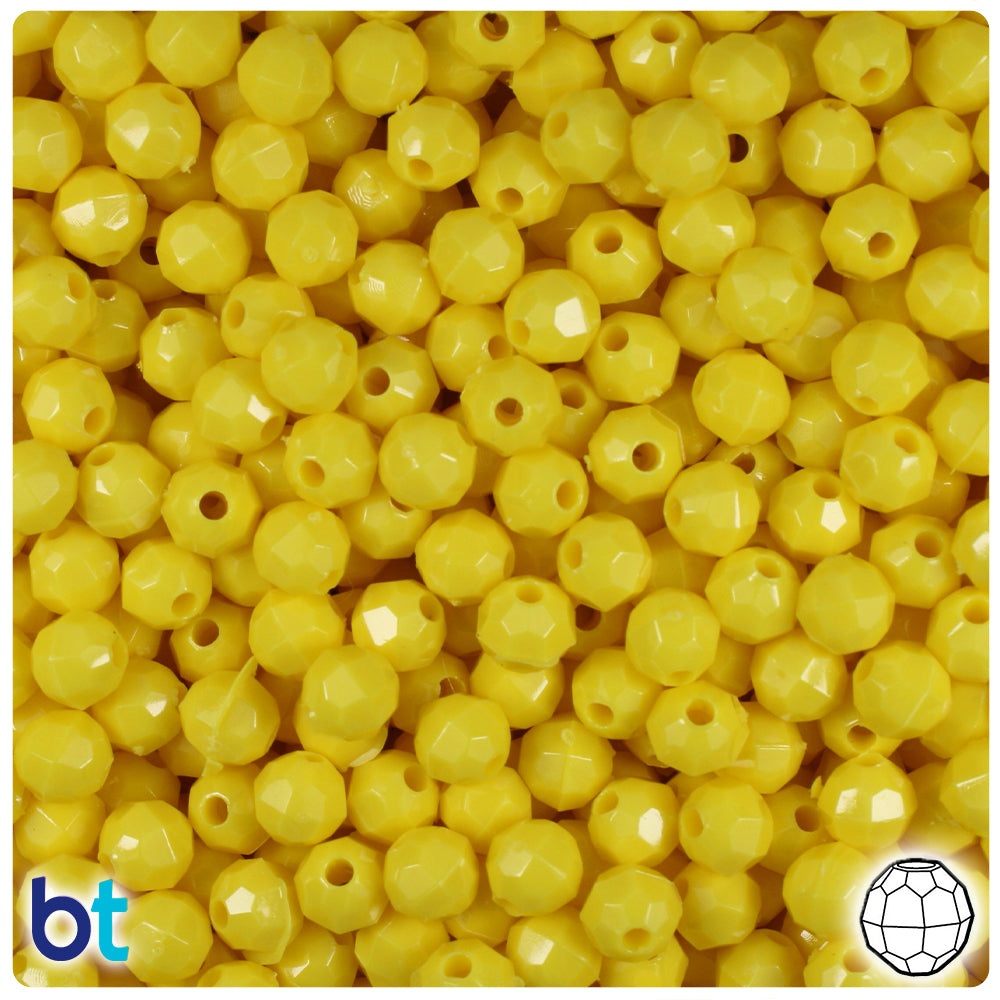 Yellow Opaque 6mm Faceted Round Plastic Beads (600pcs)