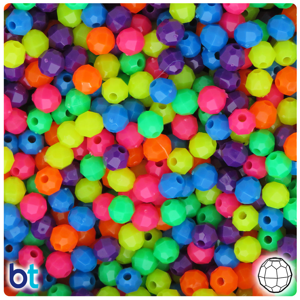 Neon Bright Mix 6mm Faceted Round Plastic Beads (600pcs)