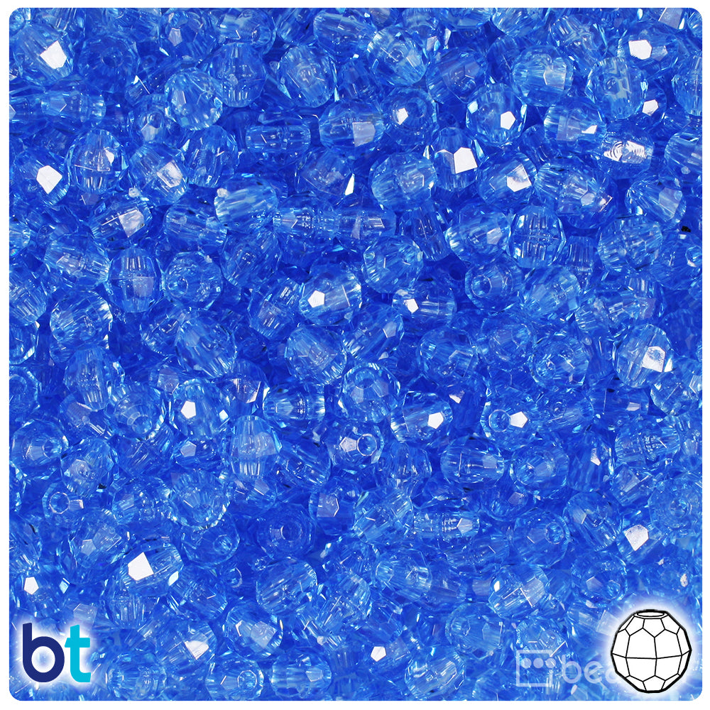 Medium Sapphire Transparent 6mm Faceted Round Plastic Beads (600pcs)