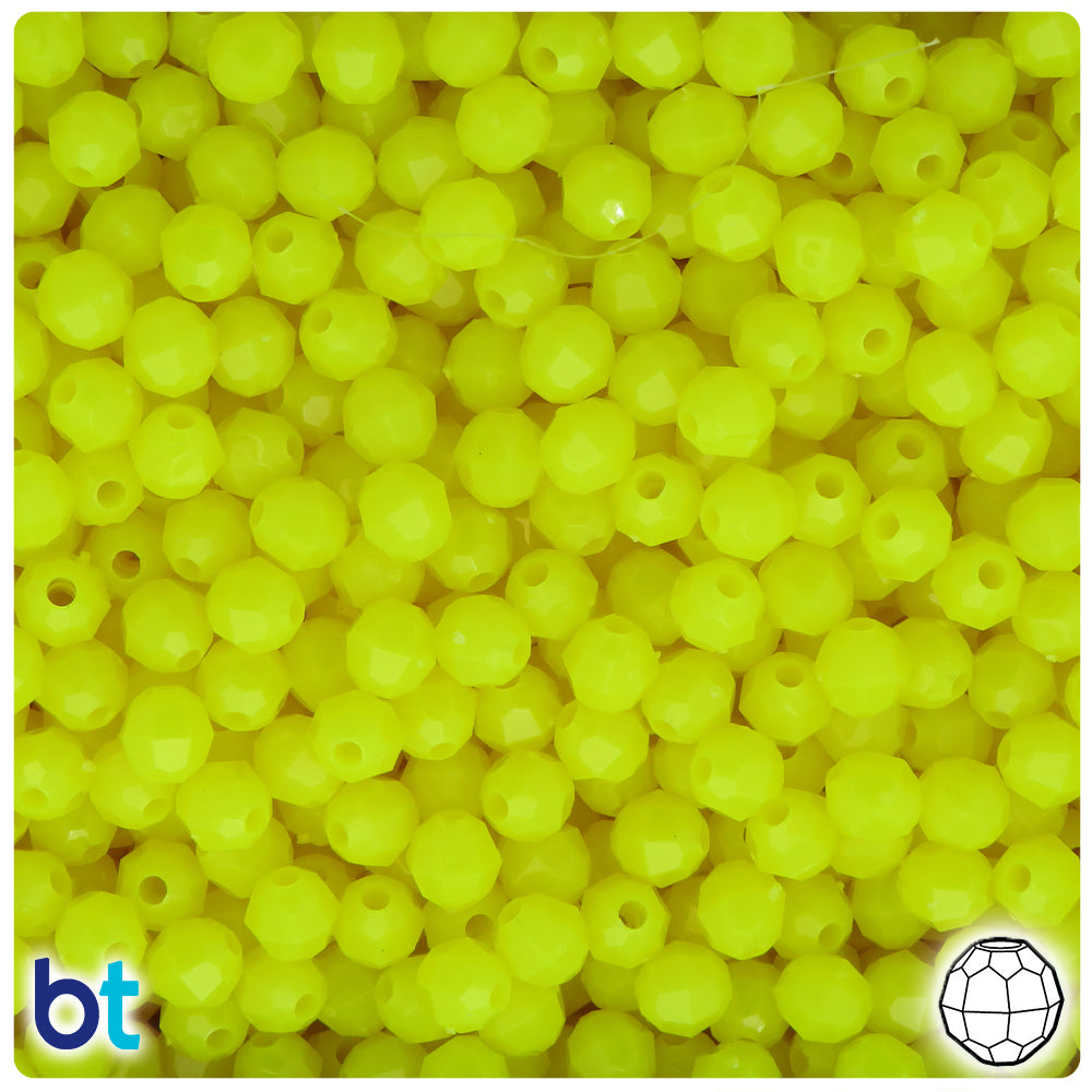 Lemon Neon Bright 6mm Faceted Round Plastic Beads (600pcs)