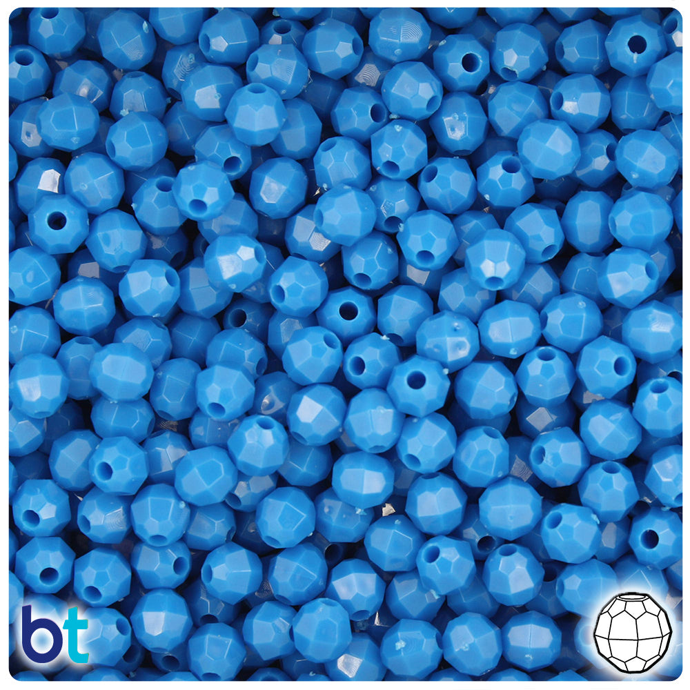 True Blue Neon Bright 6mm Faceted Round Plastic Beads (600pcs)