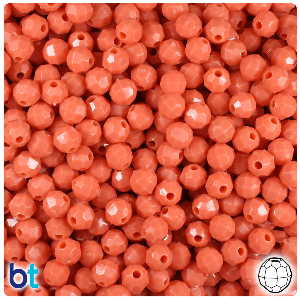 Coral Opaque 6mm Faceted Round Plastic Beads (600pcs)