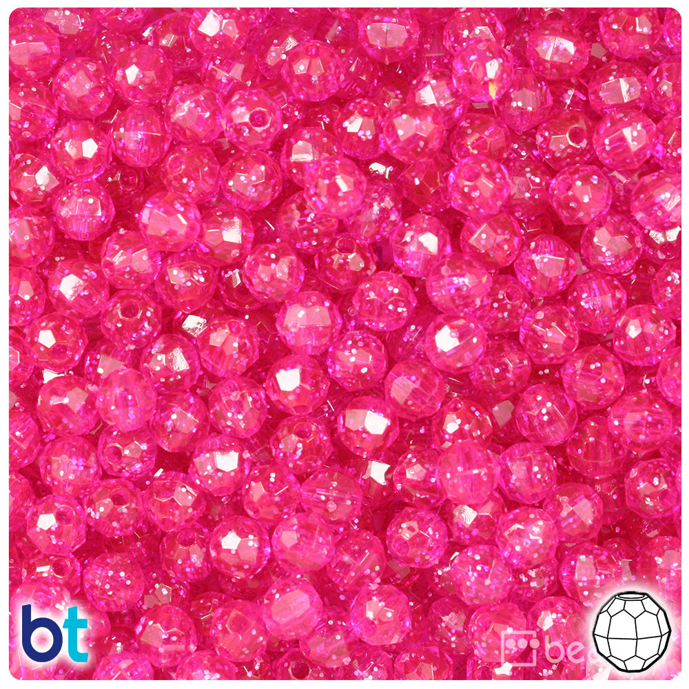 Bright Pink Sparkle 6mm Faceted Round Plastic Beads (600pcs)