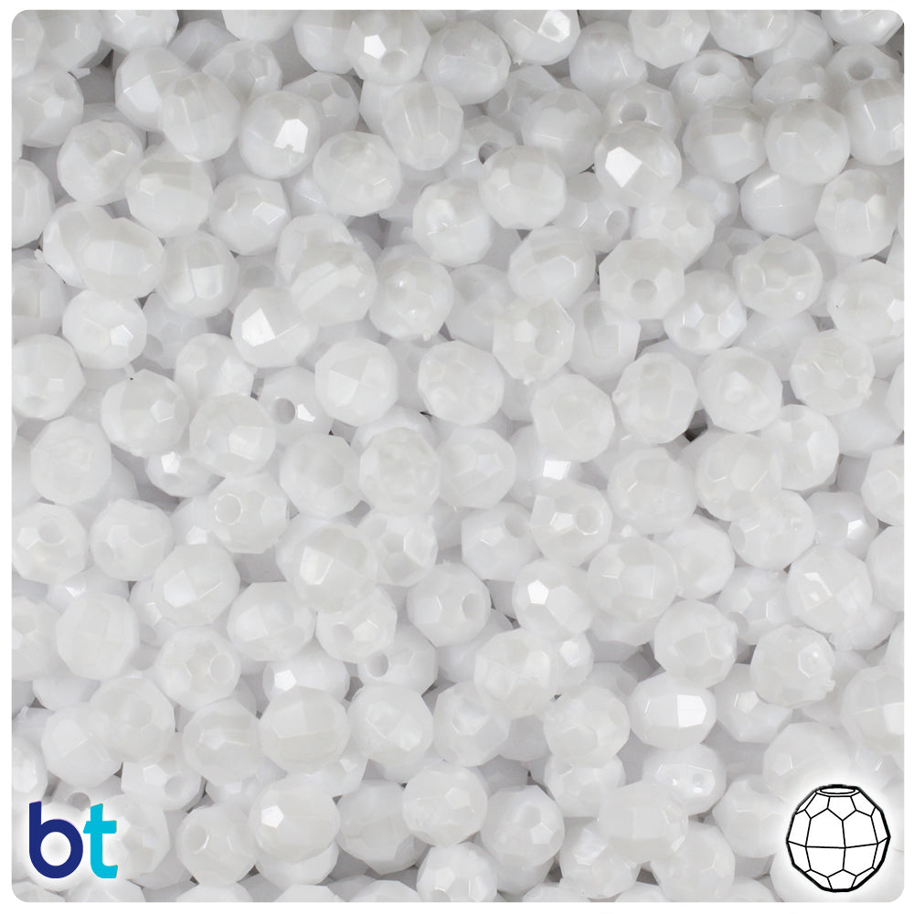 White Pearl 6mm Faceted Round Plastic Beads (600pcs)