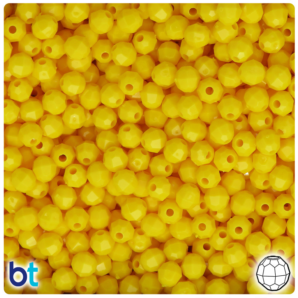Bright Yellow Opaque 6mm Faceted Round Plastic Beads (600pcs)
