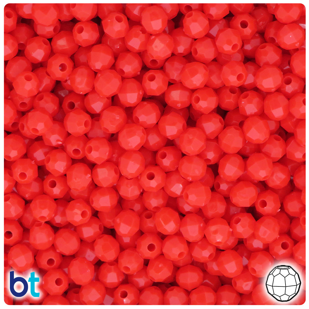 Bright Red Opaque 6mm Faceted Round Plastic Beads (600pcs)
