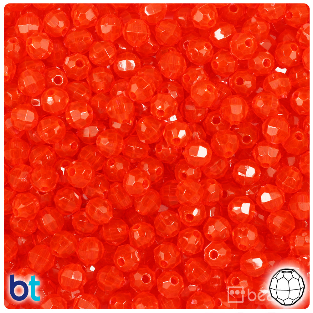 Fire Red Transparent 6mm Faceted Round Plastic Beads (600pcs)