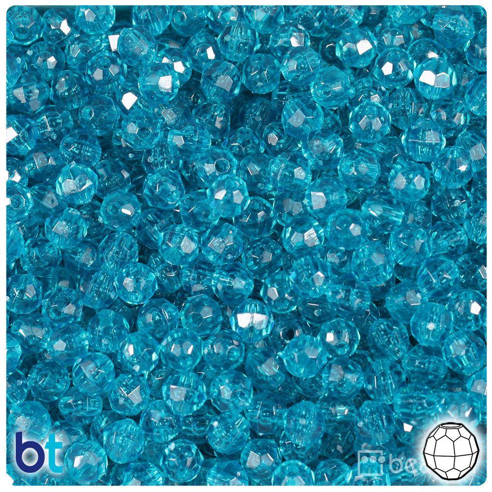 Teal Transparent 6mm Faceted Round Plastic Beads (600pcs)