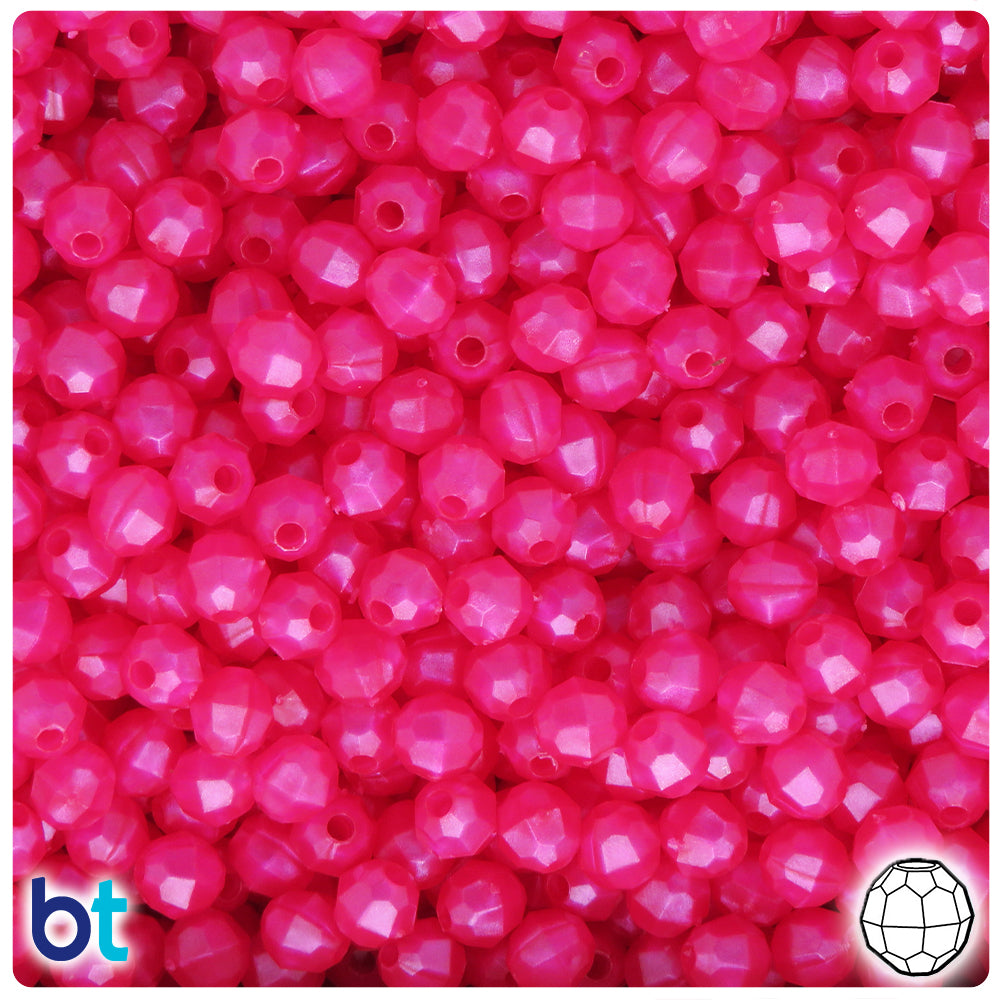 Hot Pink Pearl 6mm Faceted Round Plastic Beads (600pcs)