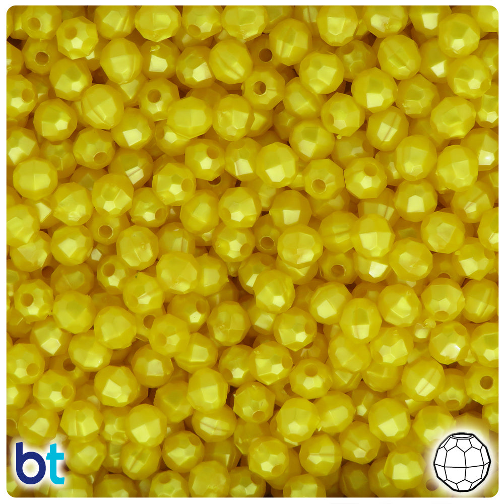 Yellow Pearl 6mm Faceted Round Plastic Beads (600pcs)