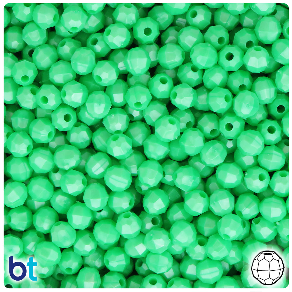 Bright Green Pearl 6mm Faceted Round Plastic Beads (600pcs)