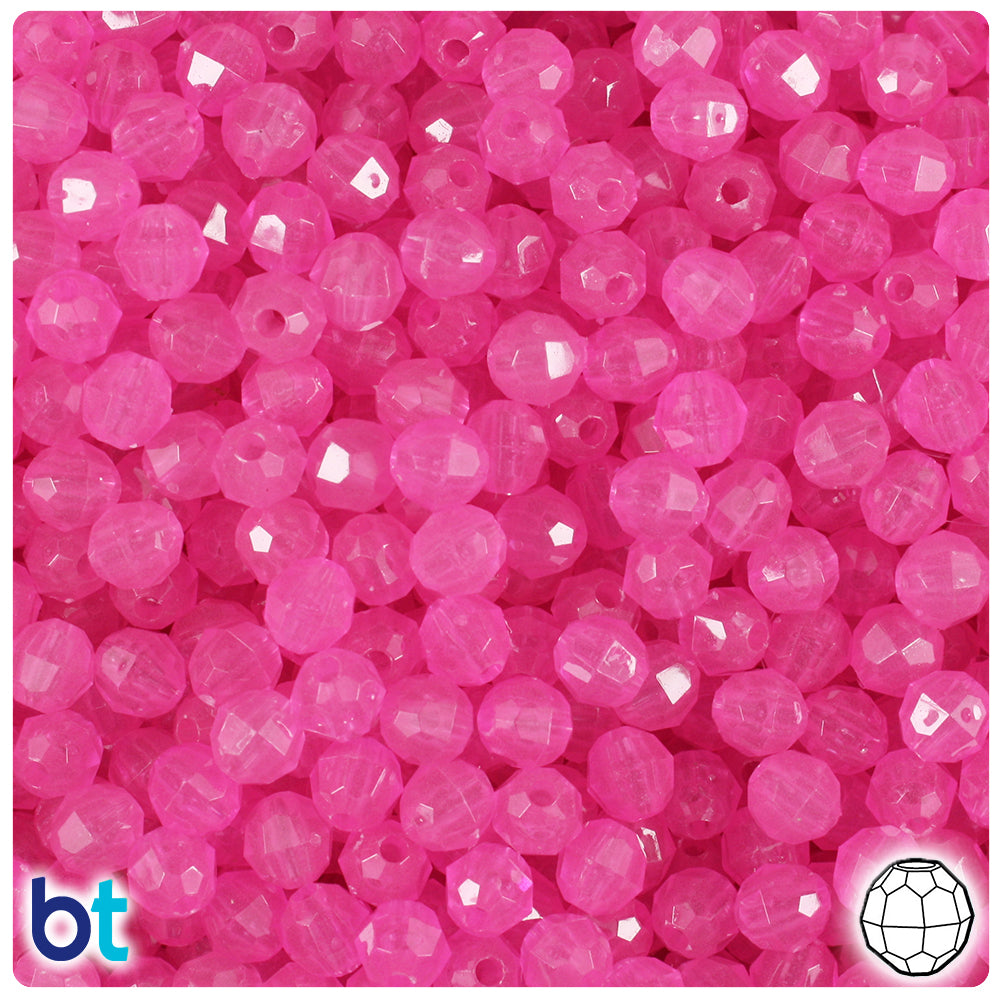 Pink Glow 6mm Faceted Round Plastic Beads (600pcs)