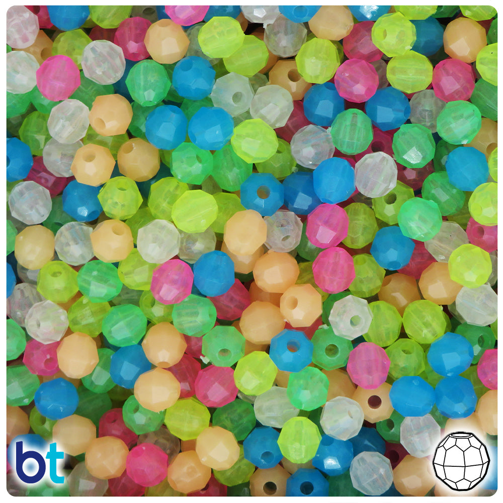 Glow Mix 6mm Faceted Round Plastic Beads (600pcs)