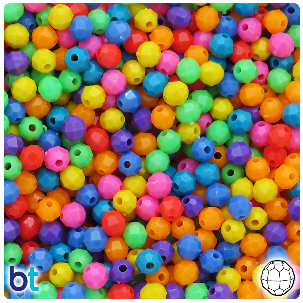 Circus Opaque Mix 6mm Faceted Round Plastic Beads (600pcs)