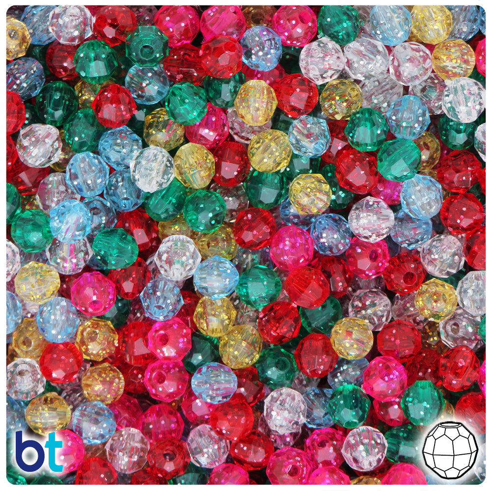 Classic Sparkle Mix 6mm Faceted Round Plastic Beads (600pcs)